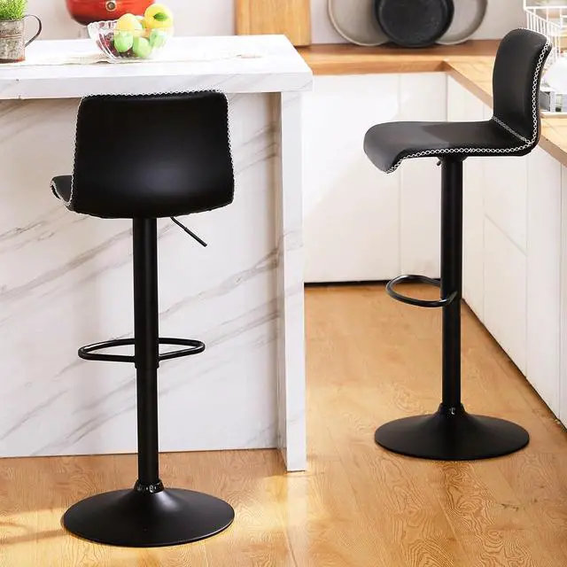 Main image of HeuGah Swivel Stools Set of 2, Adjustable Height - Counter to Bar (24'' to 32''), Black Faux Leather Back Stools for Kitchen Island