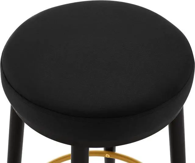 Alt view image 6 of 7 - Ball & Cast Modern Round Bar Stools 30 inch Upholestered Metal Frame Stool, Backless Round Stools Set of 2, Pub Height, Black Velvet