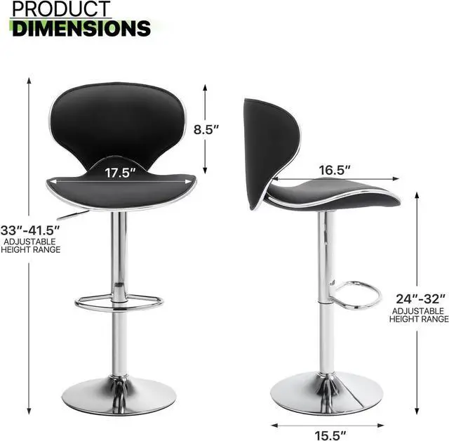 Alt view image 3 of 7 - Magshion Faux Leather Bar Stools Set of 4, Adjustable 360 Degree Swivel Barstool with Back, Counter Height Bar Chairs for Kitchen, Pub, Black