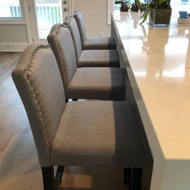 Alt view image 2 of 7 - LSSBOUGHT 24 Inches Counter Height Bar Stools Set of 2 Studded Kitchen Island Chairs with Back Nailhead Barstools with Solid Wood Legs, Set of 2(Gray)