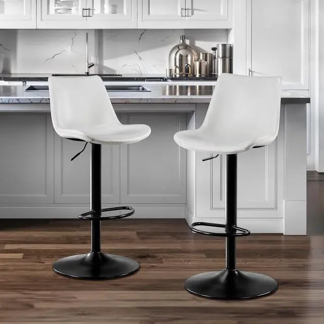 Main image of Adjustable Bar Stools Set of 2 Microfiber Leather Counter Height Bar Stools with Back/Metal Base Swivel Tall Bar Chairs Heavy Duty Counter Stools for Kitchen Island Bistro White(24-33 Inch)