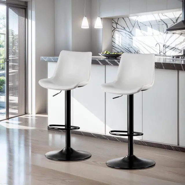 Alt view image 3 of 7 - Adjustable Bar Stools Set of 2 Microfiber Leather Counter Height Bar Stools with Back/Metal Base Swivel Tall Bar Chairs Heavy Duty Counter Stools for Kitchen Island Bistro White(24-33 Inch)