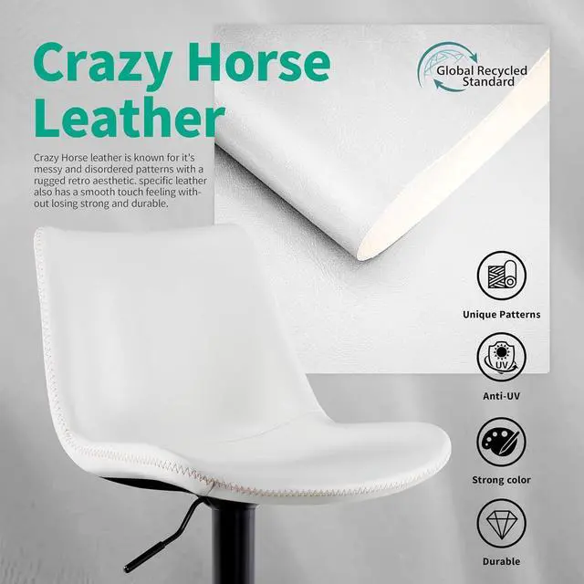 Alt view image 4 of 7 - Adjustable Bar Stools Set of 2 Microfiber Leather Counter Height Bar Stools with Back/Metal Base Swivel Tall Bar Chairs Heavy Duty Counter Stools for Kitchen Island Bistro White(24-33 Inch)