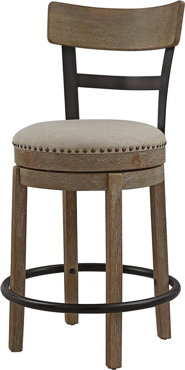 Main image of Ball & Cast Swivel Counter Height Barstool 24 Inch Seat Height Taupe fabric with nailhead trim Set of 1