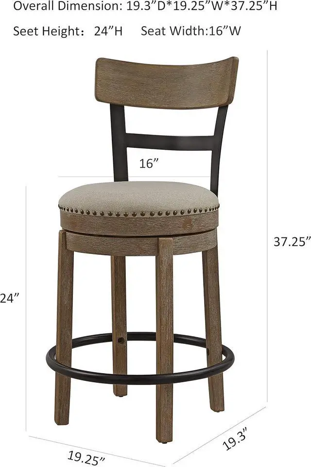 Alt view image 3 of 7 - Ball & Cast Swivel Counter Height Barstool 24 Inch Seat Height Taupe fabric with nailhead trim Set of 1
