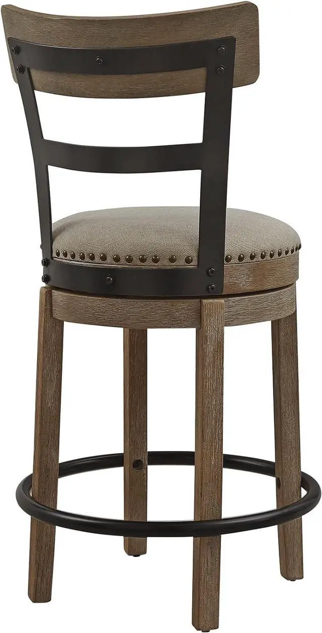 Alt view image 5 of 7 - Ball & Cast Swivel Counter Height Barstool 24 Inch Seat Height Taupe fabric with nailhead trim Set of 1
