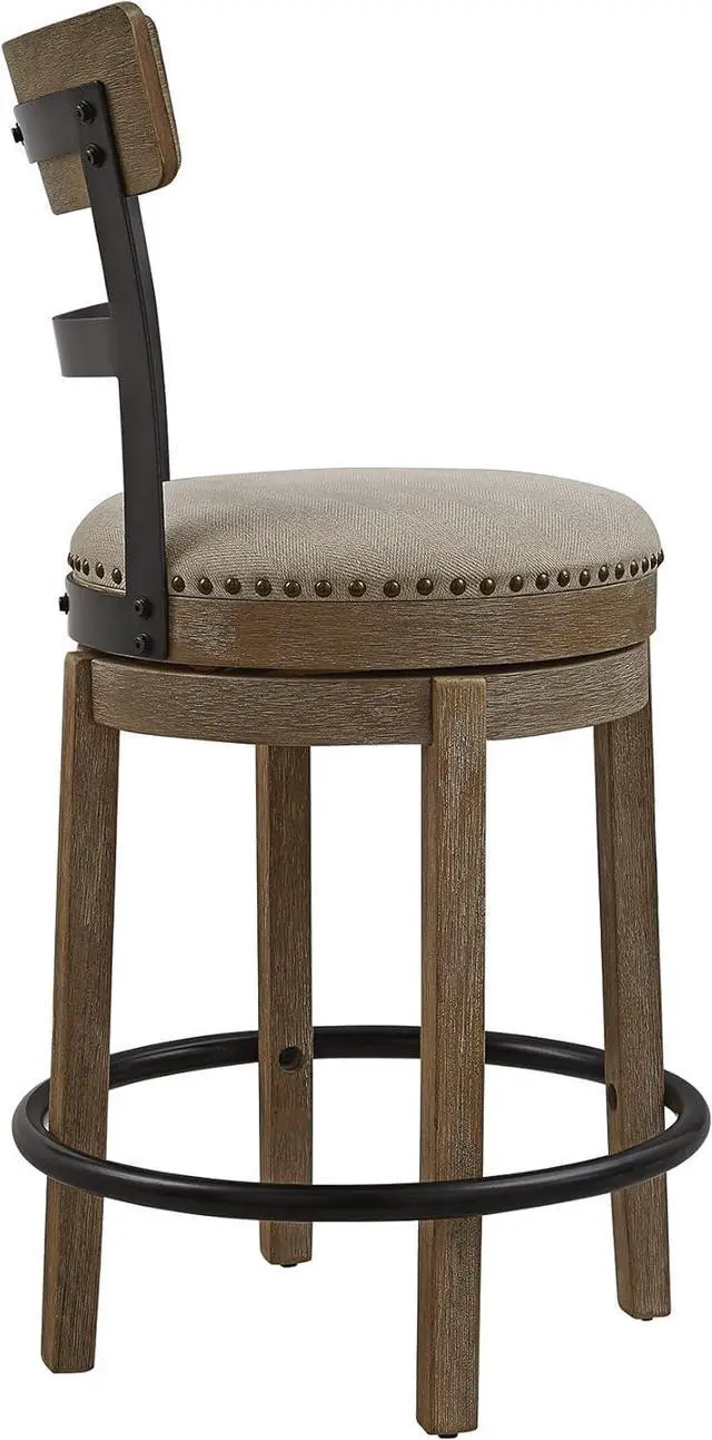 Alt view image 4 of 7 - Ball & Cast Swivel Counter Height Barstool 24 Inch Seat Height Taupe fabric with nailhead trim Set of 1