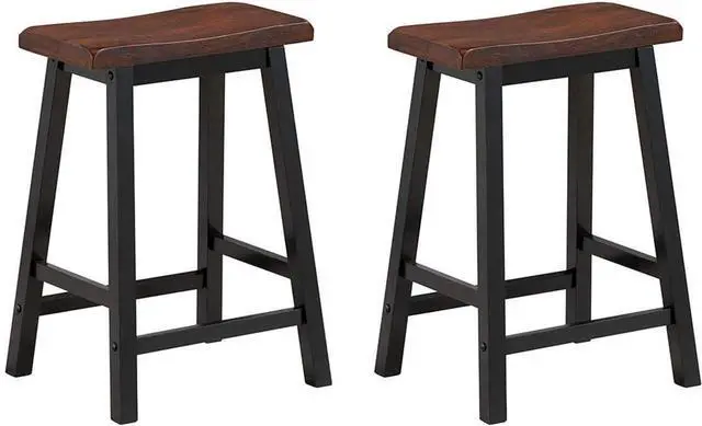 Main image of COSTWAY Saddle Stools Set of 2, 24-inch Height Vintage Counter Height Chairs with Solid Wood Legs, Modern Backless Design Indoor Bar Stools for Kitchen, Dining, Pub and Bistro, Brown