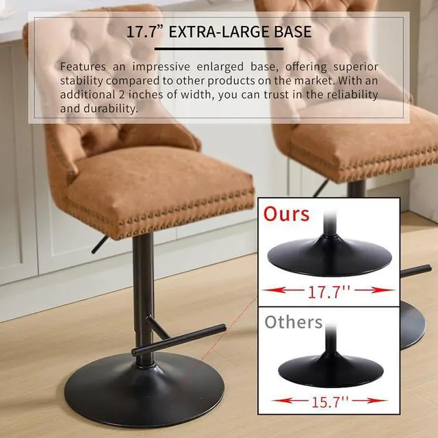 Alt view image 5 of 6 - Orange PU Leather Swivel Bar Stools Set of 2 with Upholstered Back, Adjustable Counter Height Barstools, Bar Chairs for Home Bar Kitchen Island Pub Restaurant (PU, 2 Pcs, Orange)