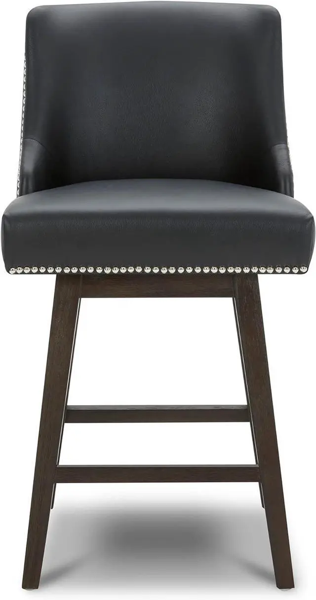 Alt view image 4 of 7 - CHITA Counter Height Swivel Barstools, FSC Certified 26" H Seat Height Upholstered Bar Stools Set of 2, Faux Leather in Black