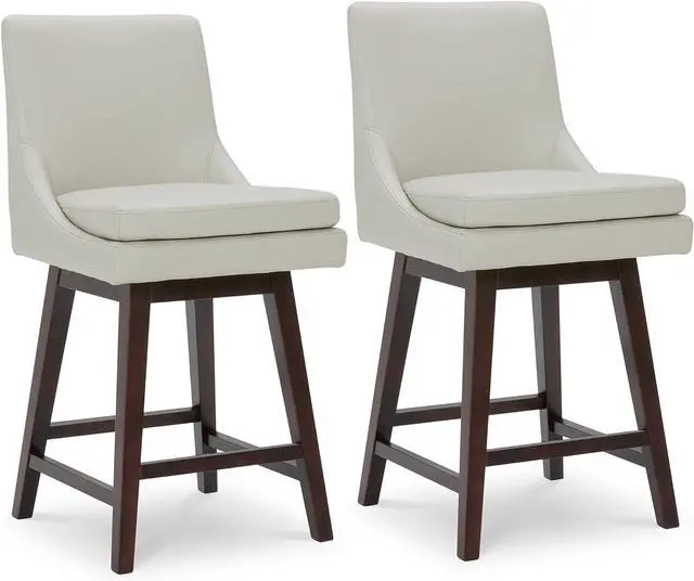 Main image of CHITA Counter Height Swivel Bar Stools with Back Set of 2, FSC Certified Upholstered Faux Leather Swivel Barstool, 26.8" H Seat Height, PU Leather in Creamy Gray