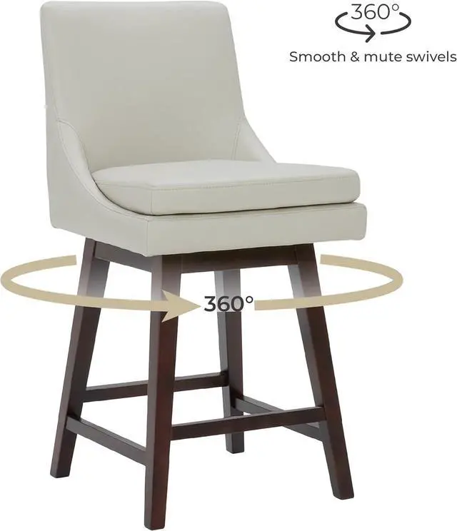 Alt view image 4 of 7 - CHITA Counter Height Swivel Bar Stools with Back Set of 2, FSC Certified Upholstered Faux Leather Swivel Barstool, 26.8" H Seat Height, PU Leather in Creamy Gray