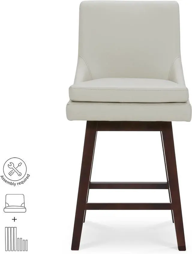 Alt view image 5 of 7 - CHITA Counter Height Swivel Bar Stools with Back Set of 2, FSC Certified Upholstered Faux Leather Swivel Barstool, 26.8" H Seat Height, PU Leather in Creamy Gray