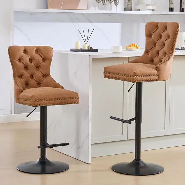 Alt view image 2 of 7 - Bar stools Set of 4, Modern Swivel Bar Chairs with Thickened Cushion, Adjustable Counter Height Barstools with Upholstered Back, Easy Assembly for Kitchen Counter Home Bar (PU, Orange)