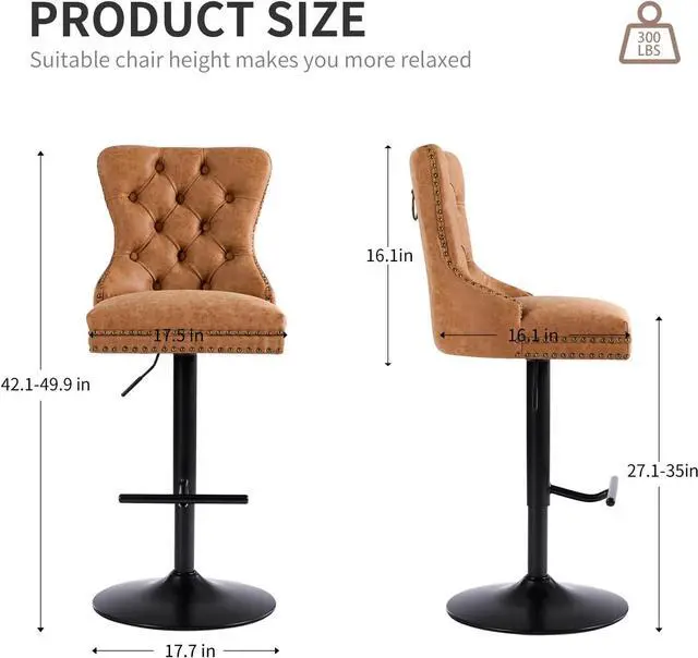 Alt view image 3 of 7 - Bar stools Set of 4, Modern Swivel Bar Chairs with Thickened Cushion, Adjustable Counter Height Barstools with Upholstered Back, Easy Assembly for Kitchen Counter Home Bar (PU, Orange)