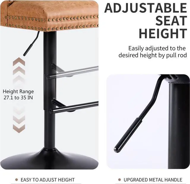 Alt view image 7 of 7 - Bar stools Set of 4, Modern Swivel Bar Chairs with Thickened Cushion, Adjustable Counter Height Barstools with Upholstered Back, Easy Assembly for Kitchen Counter Home Bar (PU, Orange)