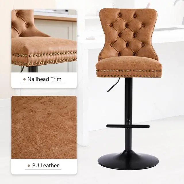 Alt view image 6 of 7 - Bar stools Set of 4, Modern Swivel Bar Chairs with Thickened Cushion, Adjustable Counter Height Barstools with Upholstered Back, Easy Assembly for Kitchen Counter Home Bar (PU, Orange)