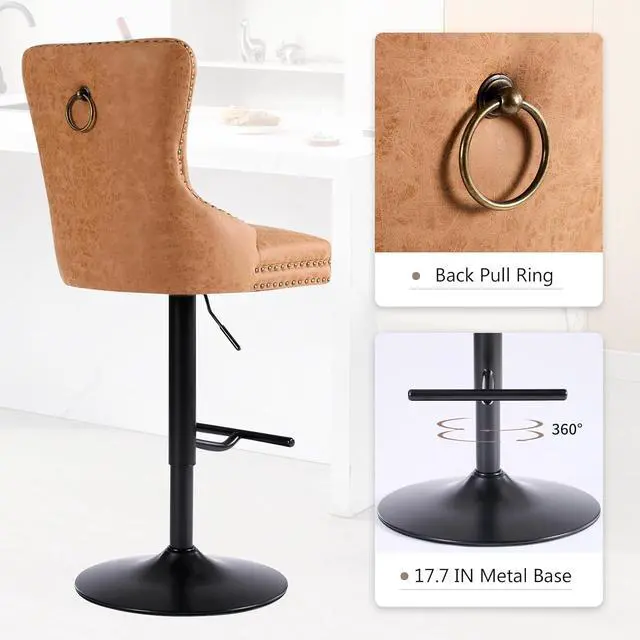 Alt view image 5 of 7 - Bar stools Set of 4, Modern Swivel Bar Chairs with Thickened Cushion, Adjustable Counter Height Barstools with Upholstered Back, Easy Assembly for Kitchen Counter Home Bar (PU, Orange)