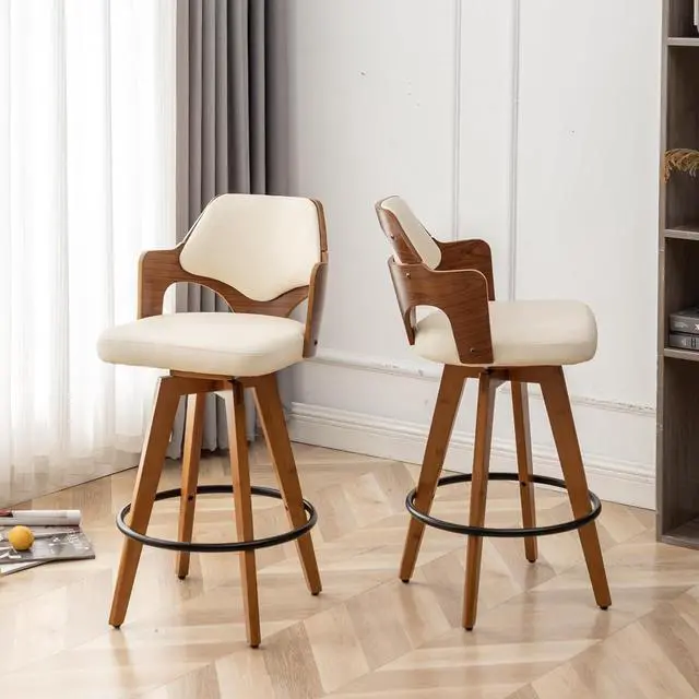 Main image of Swivel Bar Stools Set of 2,Counter Height Bar Stools,Upholstered Bar Chair with Bamboo Legs,Low Back Counter Stools for Kitchen Island (Beige-Pu)