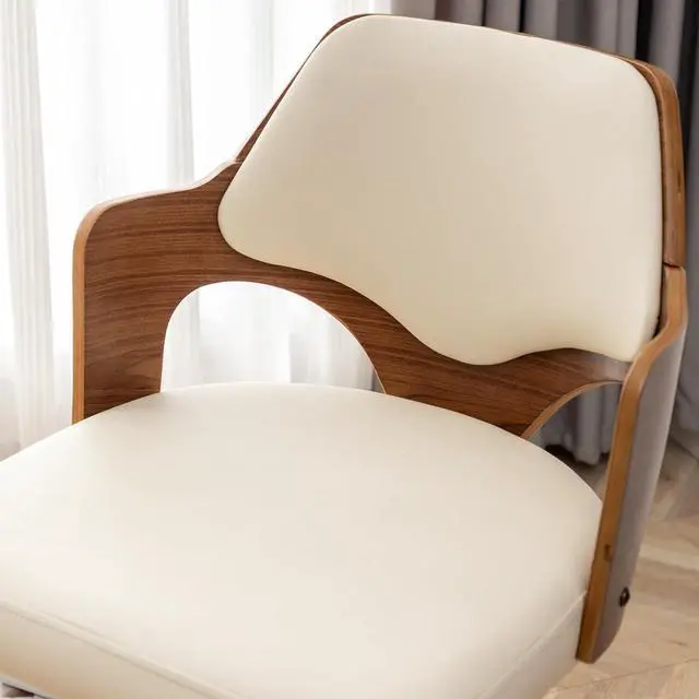 Alt view image 7 of 7 - Swivel Bar Stools Set of 2,Counter Height Bar Stools,Upholstered Bar Chair with Bamboo Legs,Low Back Counter Stools for Kitchen Island (Beige-Pu)