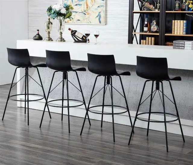 Alt view image 7 of 7 - Awonde Black Bar Stools Set of 4 Swivel Bar Height Barstools with Backs Modern Kitchen Bar Chairs 30" Plastic Seat Metal Legs