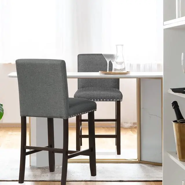 Alt view image 2 of 7 - COSTWAY Bar Stools Set of 2, 25.5 Linen Fabric Armless Counter Height Chair with Back, Kitchen Island Breakfast Chair for Dining Room, Party Room & Restaurant (2, Grey)