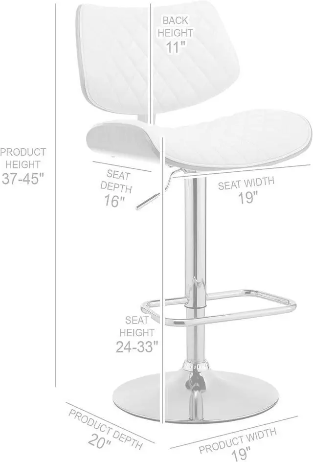 Alt view image 3 of 7 - Armen Living Leland Adjustable Cream Faux Leather and Chrome Finish Bar Stool