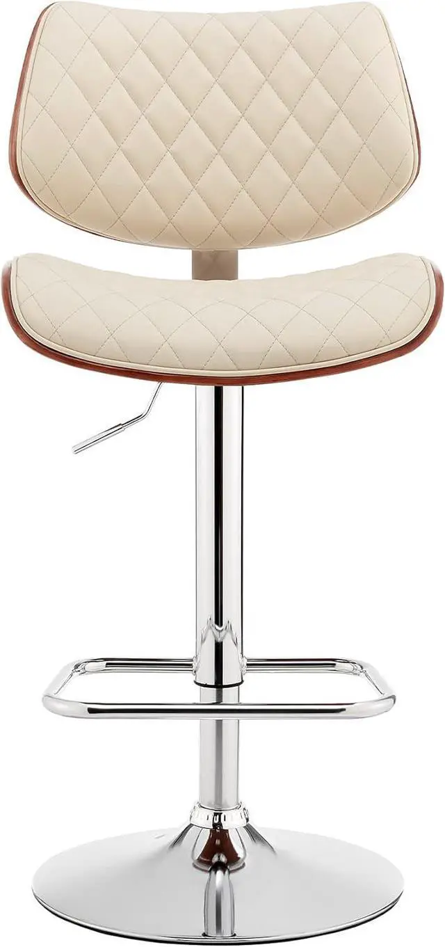 Alt view image 4 of 7 - Armen Living Leland Adjustable Cream Faux Leather and Chrome Finish Bar Stool