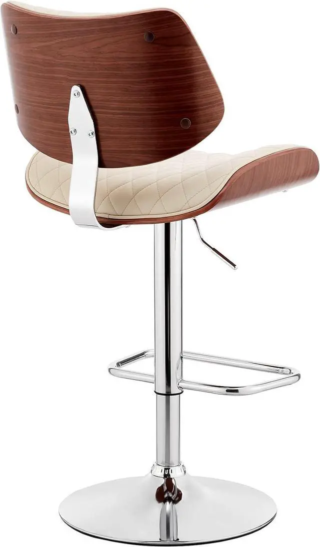 Alt view image 6 of 7 - Armen Living Leland Adjustable Cream Faux Leather and Chrome Finish Bar Stool