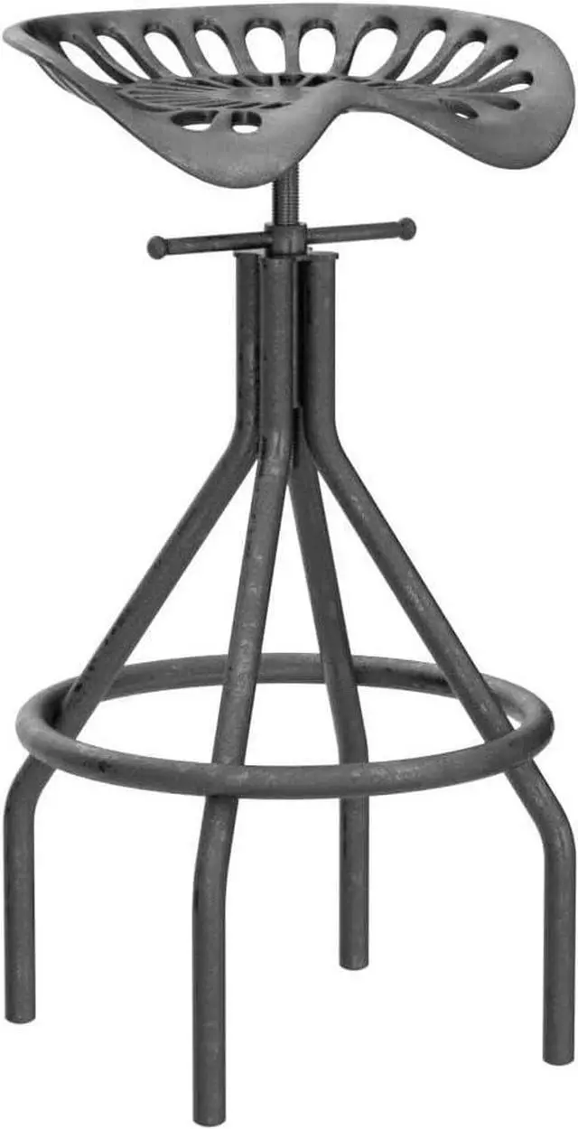 Alt view image 4 of 7 - Set of 2 Rustic Industrial Bar Stool-Cast Iron Tractor Seat Stool-Adjustable Counter Height Swivel Breakfast Bar Stool-Rustic Farmhouse Metal Stool-24-30 Inch Seat Height(Brush Silver)
