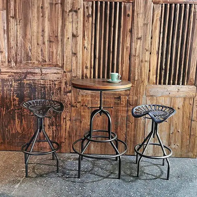 Alt view image 5 of 7 - Set of 2 Rustic Industrial Bar Stool-Cast Iron Tractor Seat Stool-Adjustable Counter Height Swivel Breakfast Bar Stool-Rustic Farmhouse Metal Stool-24-30 Inch Seat Height(Brush Silver)