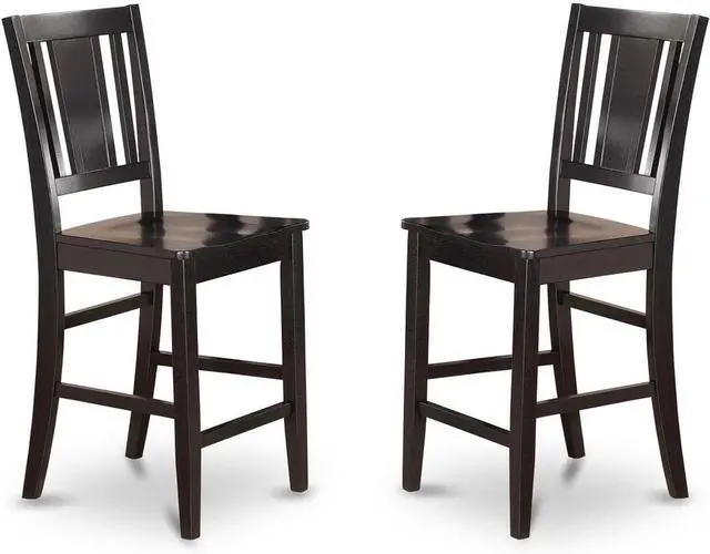 Main image of East West Furniture Buckland Counter Height Barstools-Slat Back Solid Wood Seat Chairs, Set of 2, Black