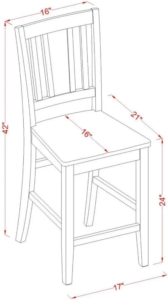 Alt view image 2 of 4 - East West Furniture Buckland Counter Height Barstools-Slat Back Solid Wood Seat Chairs, Set of 2, Black