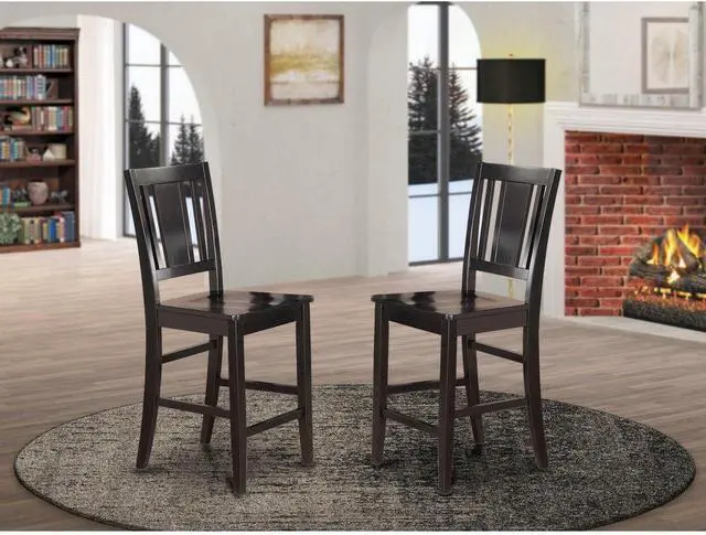 Alt view image 3 of 4 - East West Furniture Buckland Counter Height Barstools-Slat Back Solid Wood Seat Chairs, Set of 2, Black