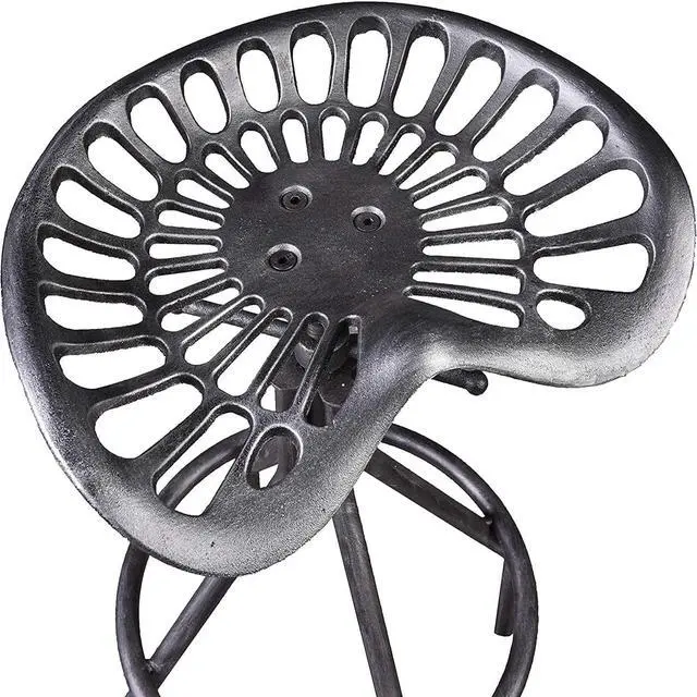 Alt view image 6 of 7 - Set of 2 Rustic Industrial Bar Stool-Cast Iron Tractor Seat Stool-Adjustable Counter Height Swivel Breakfast Bar Stool-Rustic Farmhouse Metal Stool-24-30 Inch Seat Height(Brush Silver)