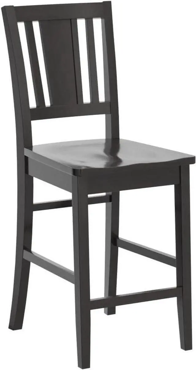 Alt view image 4 of 4 - East West Furniture Buckland Counter Height Barstools-Slat Back Solid Wood Seat Chairs, Set of 2, Black