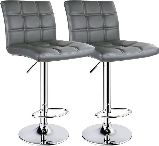Main image of Leopard Modern Square PU Leather Adjustable Bar Stools Set of 2, Grey
