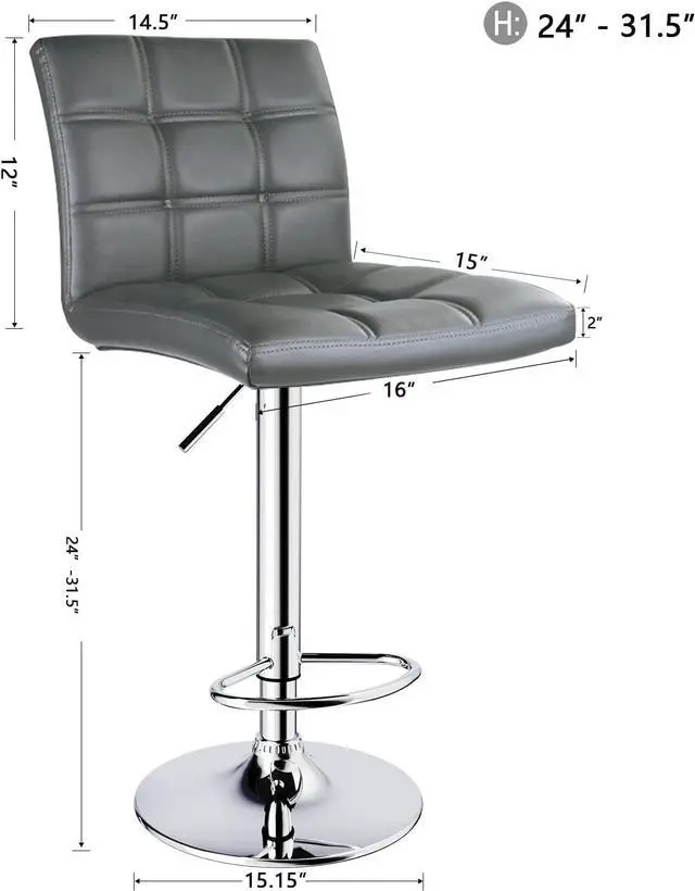 Alt view image 3 of 6 - Leopard Modern Square PU Leather Adjustable Bar Stools Set of 2, Grey