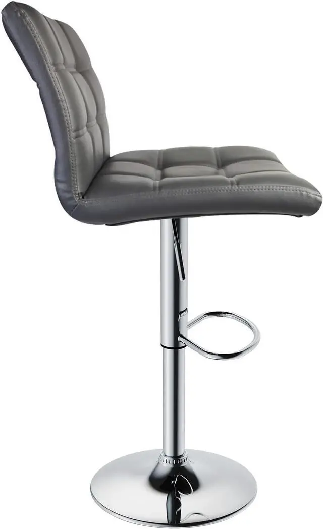 Alt view image 5 of 6 - Leopard Modern Square PU Leather Adjustable Bar Stools Set of 2, Grey