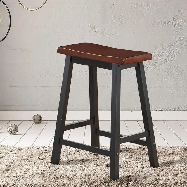 Alt view image 4 of 6 - COSTWAY Saddle Stools Set of 2, 24-inch Height Vintage Counter Height Chairs with Solid Wood Legs, Modern Backless Design Indoor Bar Stools for Kitchen, Dining, Pub and Bistro, Brown