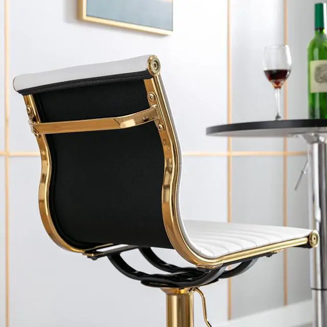 Alt view image 6 of 7 - chairus Modern Swivel Bar Stools Chairs Set of 3, Adjustable Counter Height Barstools Armless PU Leather Stools with Footrest and Back Handle for Living Room Kitchen Island, Gold Base, White - 3PCS