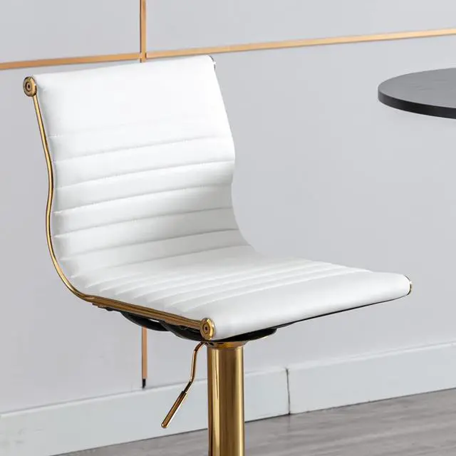 Alt view image 7 of 7 - chairus Modern Swivel Bar Stools Chairs Set of 3, Adjustable Counter Height Barstools Armless PU Leather Stools with Footrest and Back Handle for Living Room Kitchen Island, Gold Base, White - 3PCS