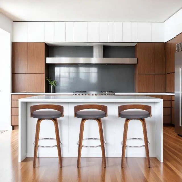 Alt view image 2 of 7 - Armen Living Sonia Mid Century Modern Swivel Bar Stool for Kitchen Island Counter in Gray Faux Leather and Walnut Wood, 26" Seat Height
