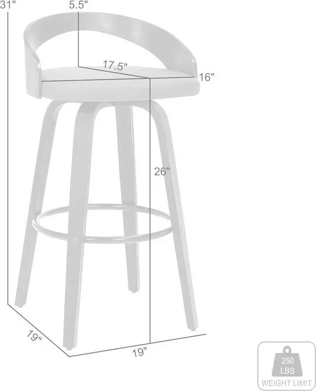 Alt view image 3 of 7 - Armen Living Sonia Mid Century Modern Swivel Bar Stool for Kitchen Island Counter in Gray Faux Leather and Walnut Wood, 26" Seat Height