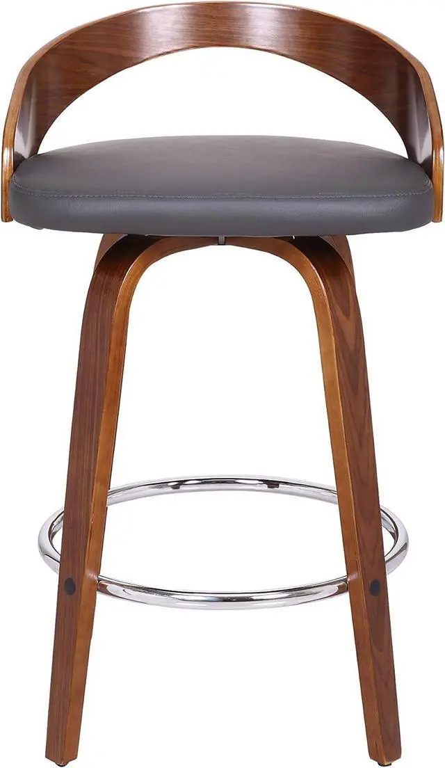 Alt view image 6 of 7 - Armen Living Sonia Mid Century Modern Swivel Bar Stool for Kitchen Island Counter in Gray Faux Leather and Walnut Wood, 26" Seat Height