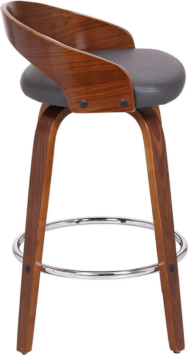 Alt view image 7 of 7 - Armen Living Sonia Mid Century Modern Swivel Bar Stool for Kitchen Island Counter in Gray Faux Leather and Walnut Wood, 26" Seat Height
