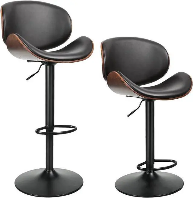 Main image of ONME Bar Stools Set of 2, Adjustable Height Swivel Bar Stools, PU Leather Upholstered Bar Chair with Backless and Curved Footrest Dining Chair for Bar, Kitchen, Dining Room, Black