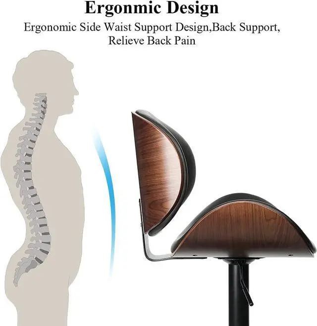 Alt view image 5 of 7 - ONME Bar Stools Set of 2, Adjustable Height Swivel Bar Stools, PU Leather Upholstered Bar Chair with Backless and Curved Footrest Dining Chair for Bar, Kitchen, Dining Room, Black