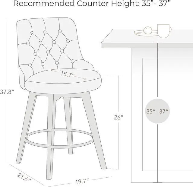Alt view image 3 of 7 - Watson & Whitely Modern Swivel Bar Stools, Faux Leather Upholstered Counter Height Bar Stool with Back, Solid Wood Legs, 26" H Seat, Set of 2, White