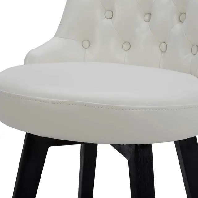 Alt view image 6 of 7 - Watson & Whitely Modern Swivel Bar Stools, Faux Leather Upholstered Counter Height Bar Stool with Back, Solid Wood Legs, 26" H Seat, Set of 2, White